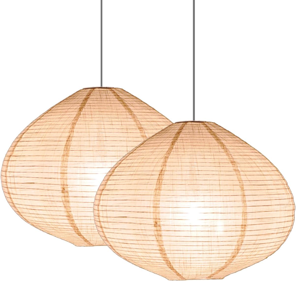 2PCS 16-inch Handmade Linen Pendant Light Shades Fabric Lampshade, Minimalist White/Beige, Foldable Hanging Lanterns for Bedroom, Living Room, Kitchen showcase window House Gift Idea