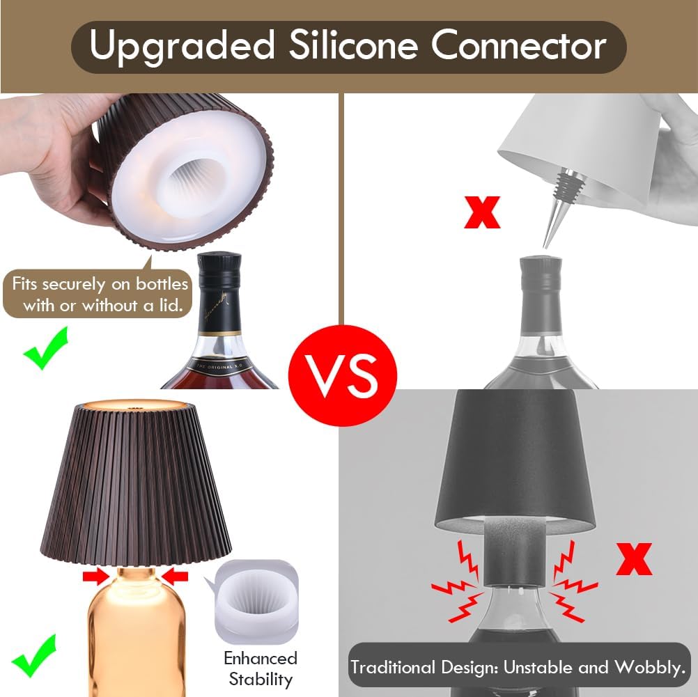 WILIT Wireless Bottle Lamp, 3-Level Brightness Cordless Table Lamp Shades, Touch Night Light for Nightstand, Battery Operated Light for Bedroom, Bar Decor&Living Room, Women Gifts, Mothers Day Gifts - Image 2
