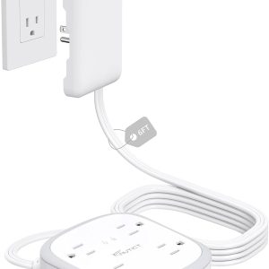 Outlet Cover Extension Cord Flat 6ft, NUTICT Flat Plug Power Strip with 8 Outlets & 3 USB-C & 1 USB-A Port, 13A/1625W, 1440J Surge Protector, Indoor 3 Prong Flat Wall Plug for Tight Spaces, White