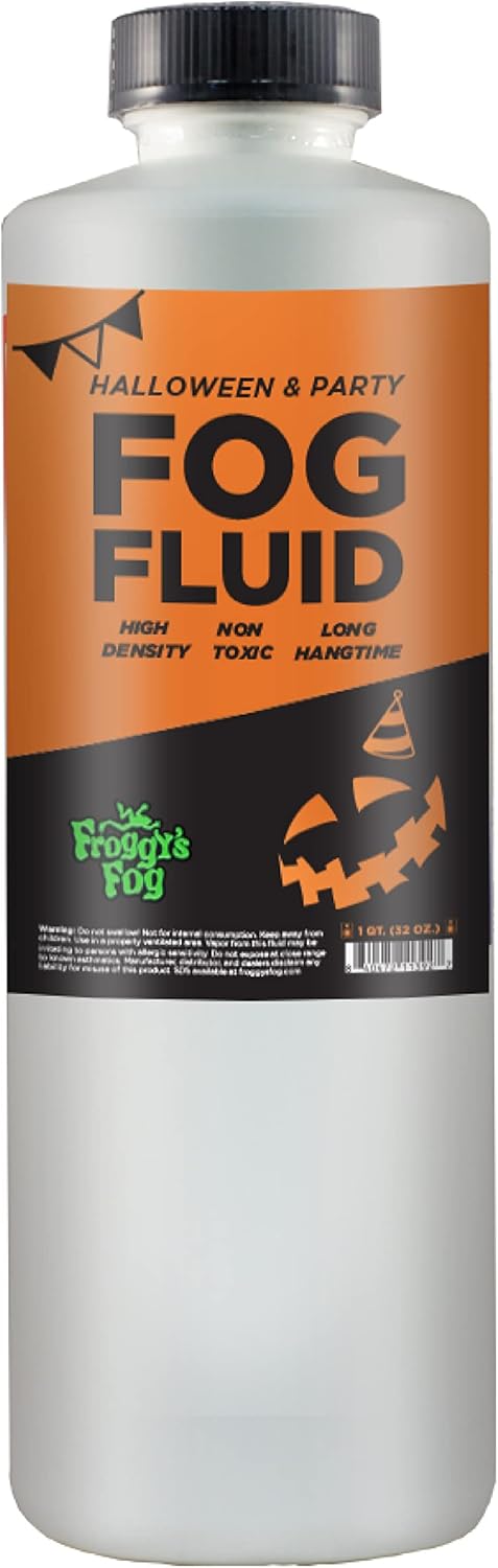 Froggy's Fog Halloween and Party Fog Fluid, High Output Long-Lasting Fog Juice for 400-1500 Watt Water-Based Fog Machines, Great for Pro and Home Haunters, Theatrical Effects, DJs, and More, 1 Quart
