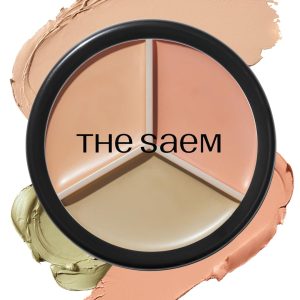 THESAEM Cover Perfection Triple Pot Concealer - 01 Correct Beige for Red Tone & Dark Circles - 3-Color Multi Concealer Palette for Skin Tones 21-23 - Korean Makeup with Sweet Almond Oil & Herbal Water