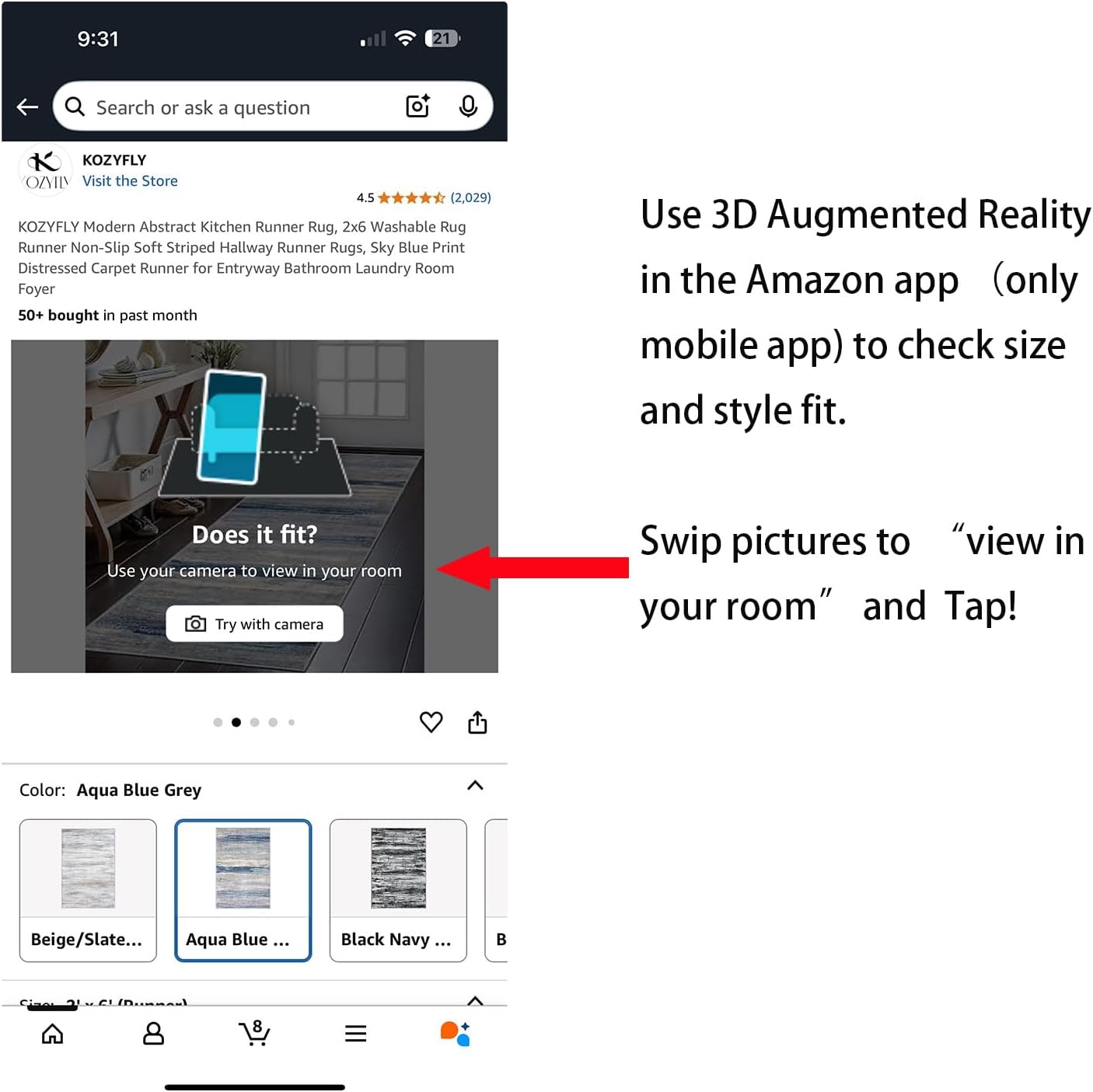 KOZYFLY Modern Abstract Washable Rug Runner 2x6 Runners for Hallways Non-Slip Soft Kitchen Runner Rugs, Print Grey-Blue Striped Carpet Runner for Entryway Bathroom Laundry Room Foyer - Image 3