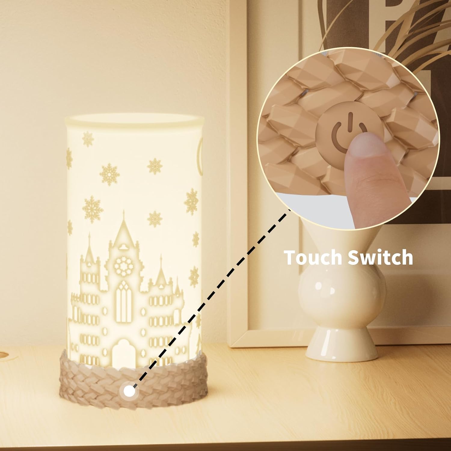 Touch Control Bedside Table Lamp for Christmas, 3 Color Temperatures Desk Lamp for Bedroom Nightstand, Rotatable Lampshade Rechargeable Ambience Lamp with USB C Charging - Image 2