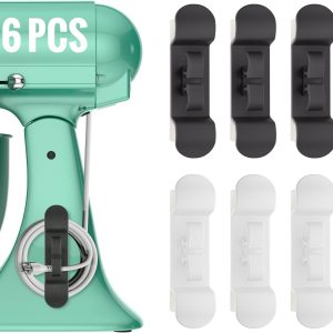 6PCS Cord Organizer for Appliances, Upgraded Kitchen Appliance Cord Wrap, Cord Holder Stick on Pressure Cooker, Coffee Maker, Air Fryer and Blender(3 Black + 3 White)