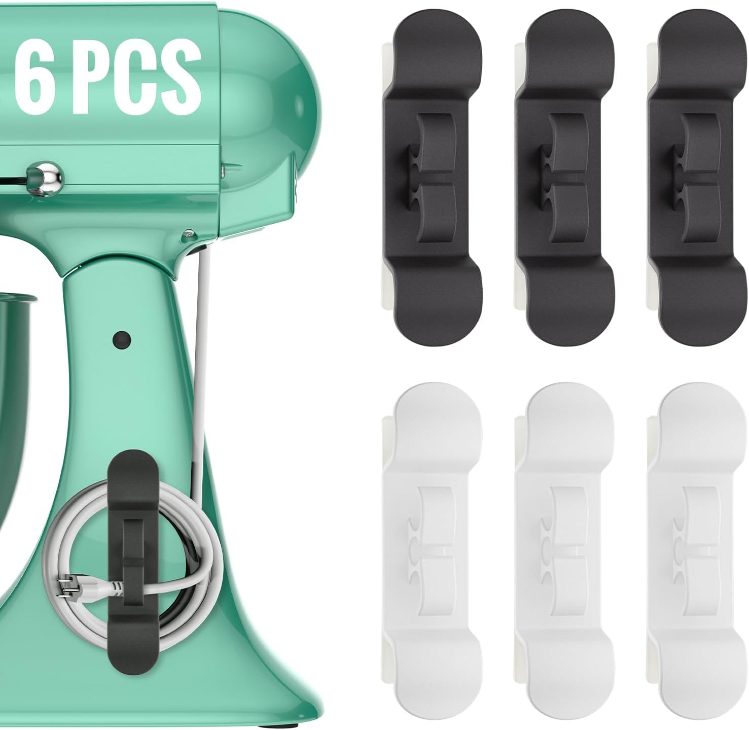 6PCS Cord Organizer for Appliances, Upgraded Kitchen Appliance Cord Wrap, Cord Holder Stick on Pressure Cooker, Coffee Maker, Air Fryer and Blender(3 Black + 3 White)