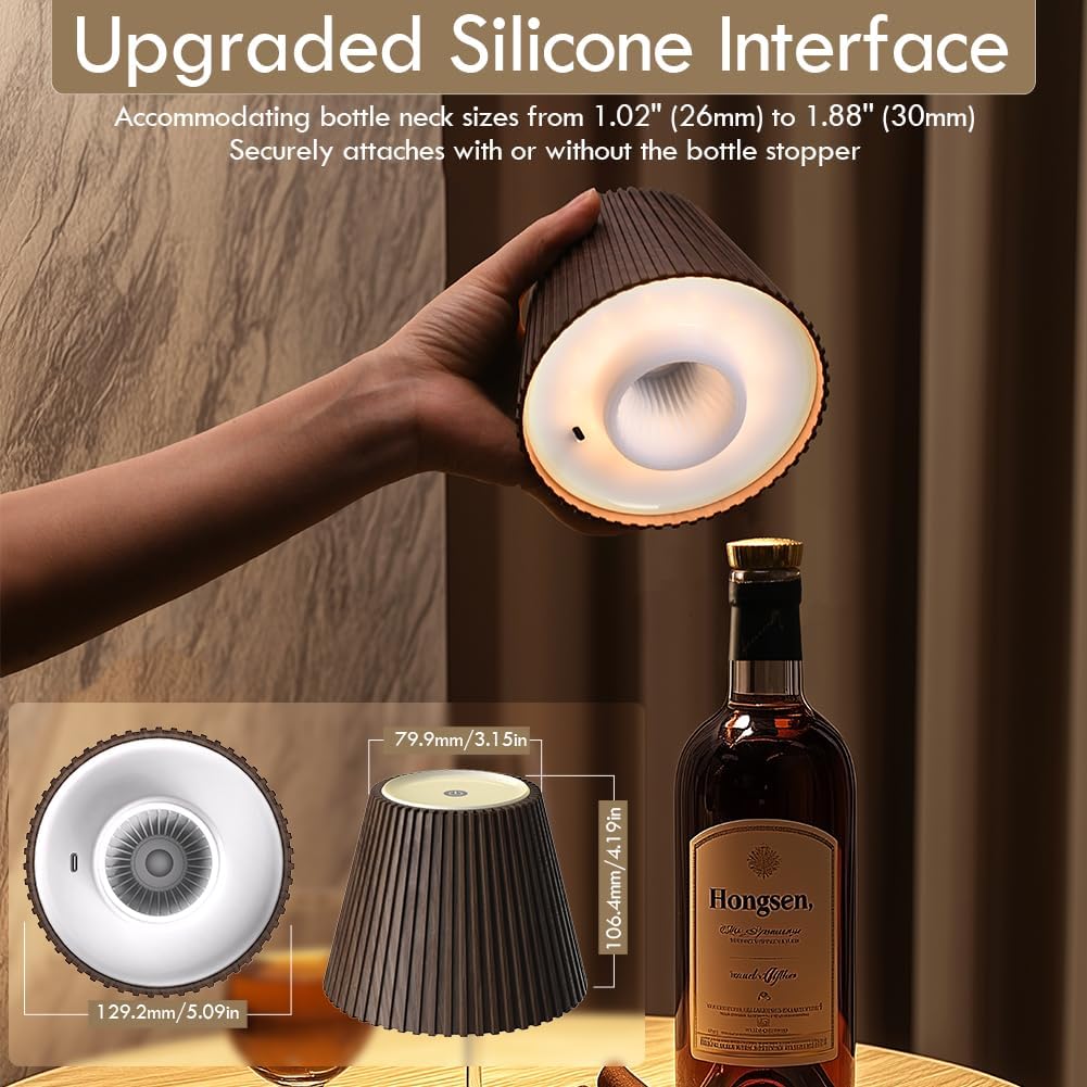 WILIT Wireless Bottle Lamp, 3-Level Brightness Cordless Table Lamp Shades, Touch Night Light for Nightstand, Battery Operated Light for Bedroom, Bar Decor&Living Room, Women Gifts, Mothers Day Gifts - Image 6