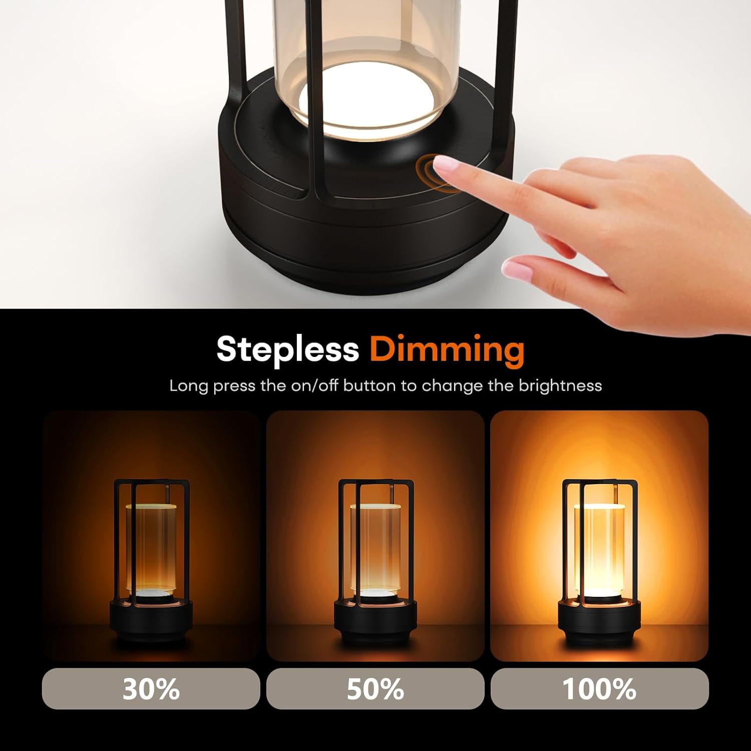 Portable Metal Table Lamp for Indoor/Outdoor ,Rechargeable Cordless LED Lamp, 3-Colour Infinitely Dimming Battery Powered Small Desk Lamp, Restaurant/Bedroom/Bar/Coffee/Camping Light (Black Set of 2) - Image 5