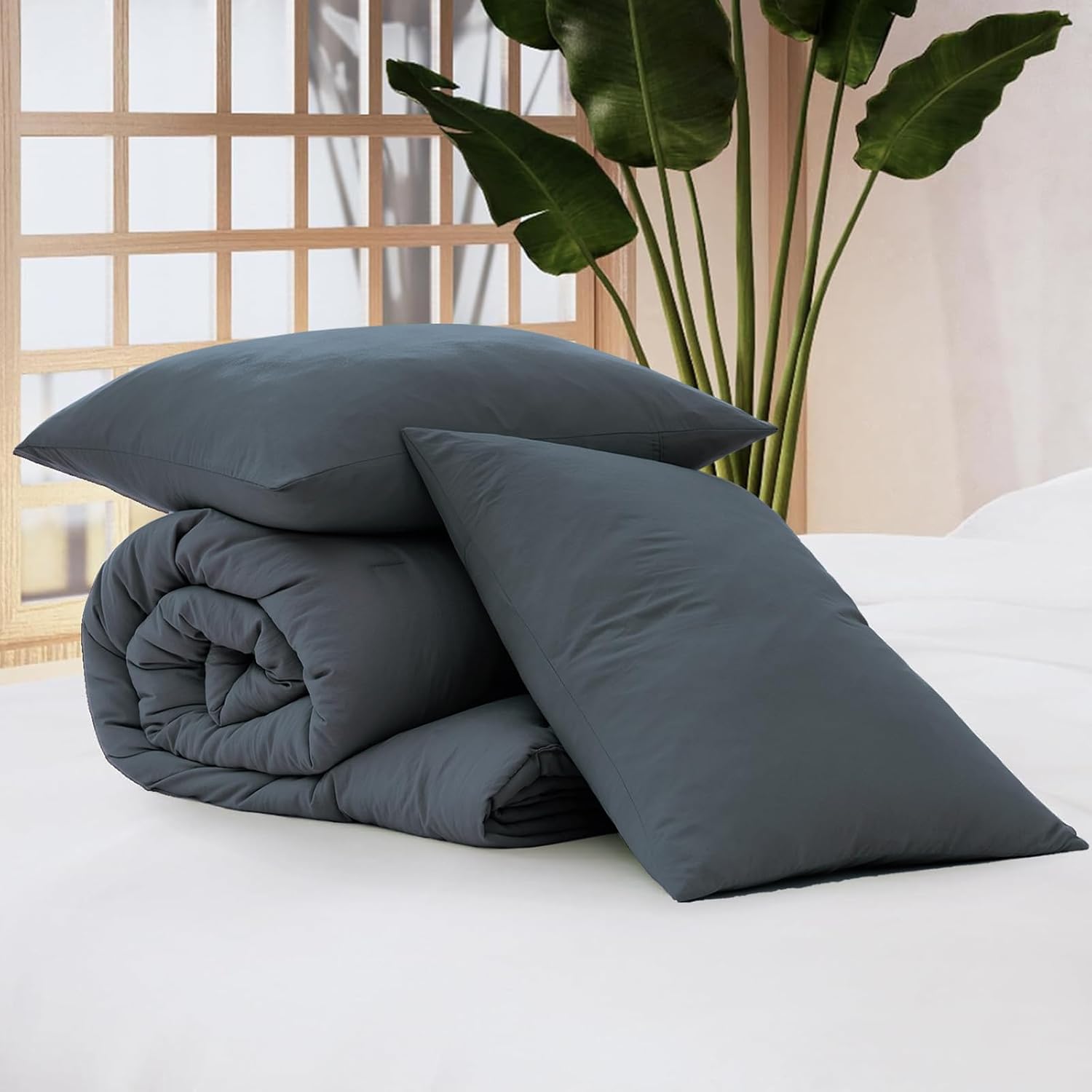 WRENSONGE Queen Comforter Set - 3 Pieces Prewashed Blue Grey Comforter Soft Lightweight for All Seasons,Down Alternative Comforters Queen Size with 2 Pillow Shams - Image 8