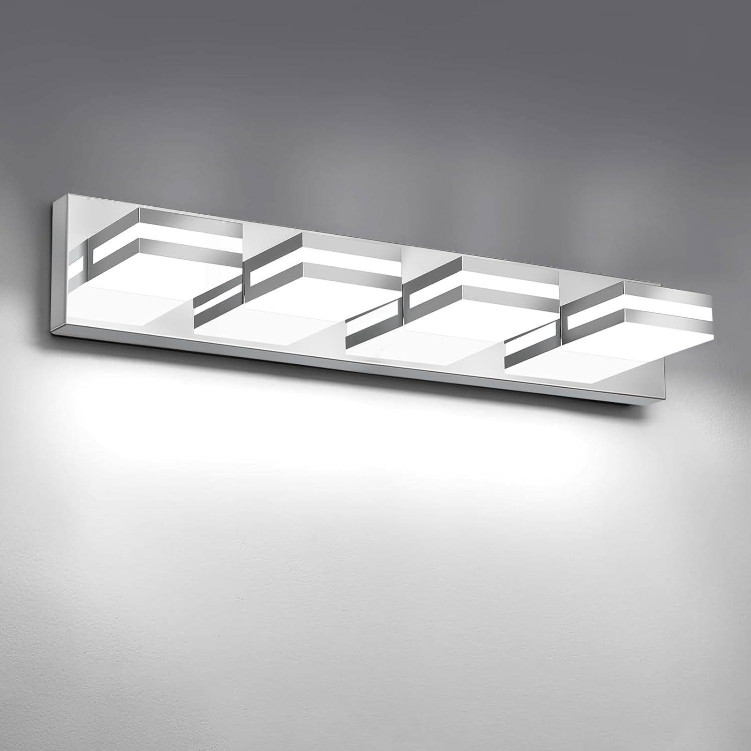 IZORRO LED Modern Bathroom Lights Fixtures(4-Light,Dimmable),Chrome Acrylic Wall Lighting,Vanity Lights for Bathroom Over Mirror - 6000k 24In (No Assembly Required)