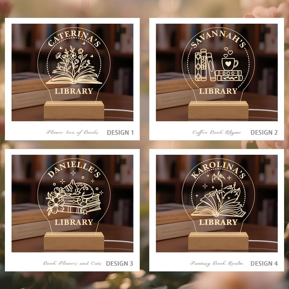 Personalized Library Night Light, Acrylic Book Sign with Wooden Base, Customizable Name Display, LED Warm Light for Reading Nook, Book Lover Gift - Image 5