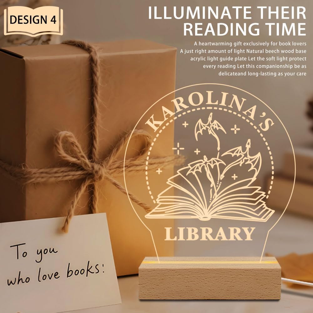 Personalized Library Night Light, Acrylic Book Sign with Wooden Base, Customizable Name Display, LED Warm Light for Reading Nook, Book Lover Gift - Image 4