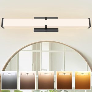 15.74Inch 2000LM Bathroom Light Fixtures 5CCT Optional, Black Modern LED Vanity Lights Clear Shade, Dimmable Bathroom Lighting Fixtures Over Mirror - ETL Listed
