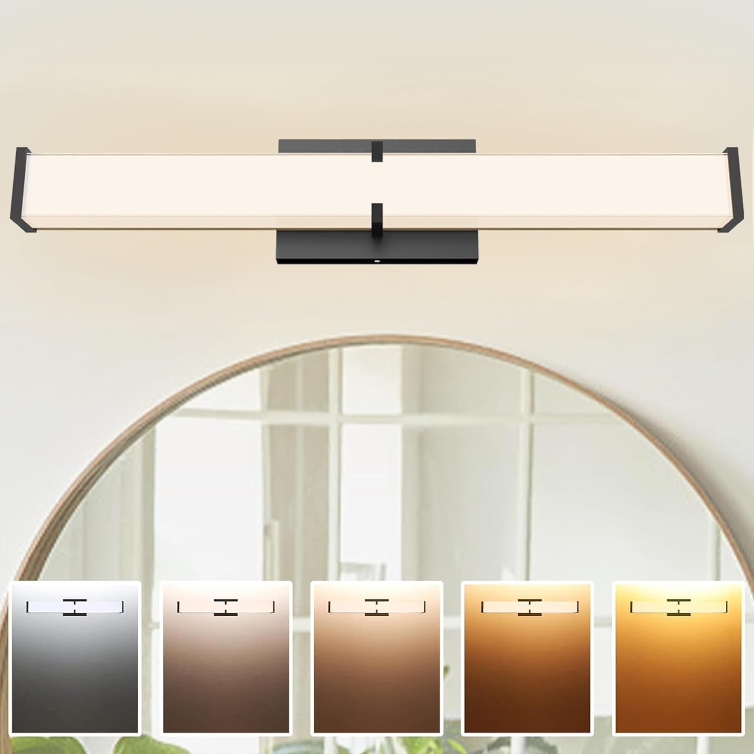 15.74Inch 2000LM Bathroom Light Fixtures 5CCT Optional, Black Modern LED Vanity Lights Clear Shade, Dimmable Bathroom Lighting Fixtures Over Mirror – ETL Listed