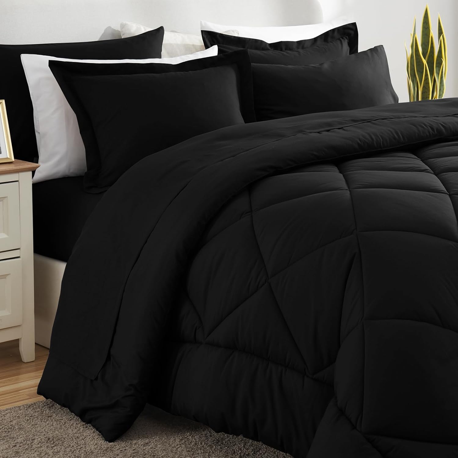 CozyLux Queen Comforter Set Black - Bed in a Bag Queen Size 7 Pieces, Luxury Soft Bed Set for All Seasons, Bedding Set with Down Alternative Comforter, Sheets, Pillowcases & Shams - Image 8