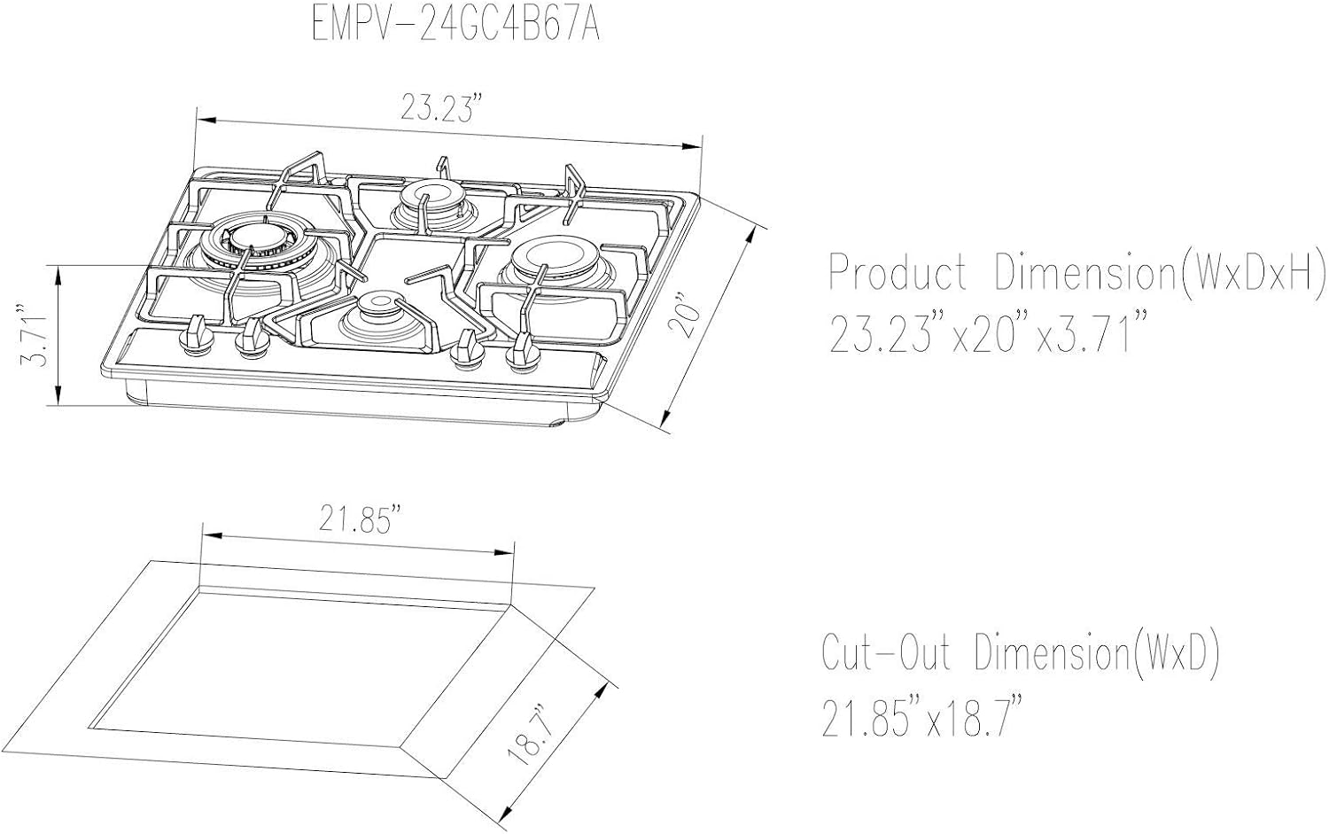 Empava 24" Gas Stove Cooktop 4 Italy Sabaf Sealed Burners NG/LPG Convertible in Stainless Steel, 24 Inch - Image 7