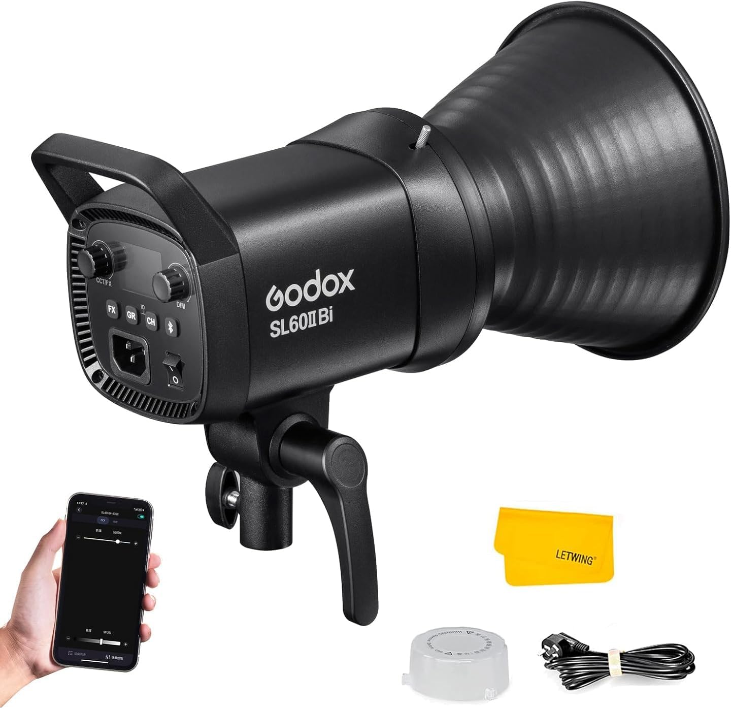 Godox SL60IIBi Bi-Color LED Video Light 75W, 2800K-6500K, CRI96+ TLCI97+, 25100Lux@1m, Bowens Mount LED Continuous Output Light w/11 FX Effects, APP/2.4G Wireless Control, Dimmiable Brightness