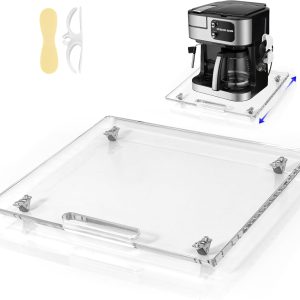 Acrylic Appliance Slider with Rubber Wheels, Sliding Tray for Heavy Kitchen Appliances, Coffee Maker Slider Tray for Counter, Countertop Moving Tray Accessories for Kitchen - 13" x 14" (Clear)