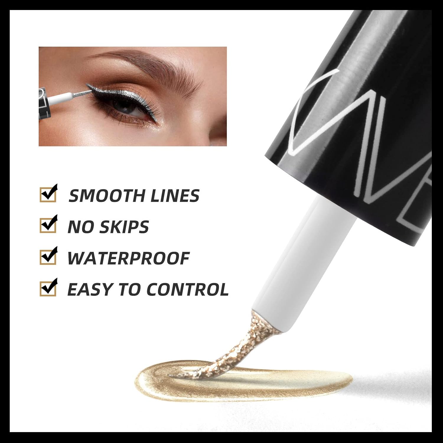 Go Ho Glitter Liquid Eyeliner Colorful Set,5 Colors Metallic Shimmer White Silver Gold Diamond Eye Liner,Glitter Eyeliner Eyeshadow Shine,Waterproof Long Lasting Glow Sparkle Eye Makeup - Image 7