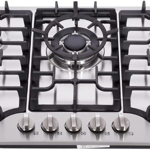 30 Inch Gas Cooktop Stainless Steel 5 Burners Stovetop Dual Fuel Gas Hob NG/LPG Convertible Gas Cooktop HF57042 Stainless Steel