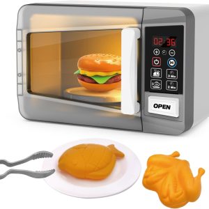 Microwave Toy Oven Kids Kitchen Playset,High Simulation Accessories Ornaments,Pretend Play Appliance Set for Toddlers, Cookware Toy Set for Girls Boys Ages 3 4 5 Years Birthday Gifts