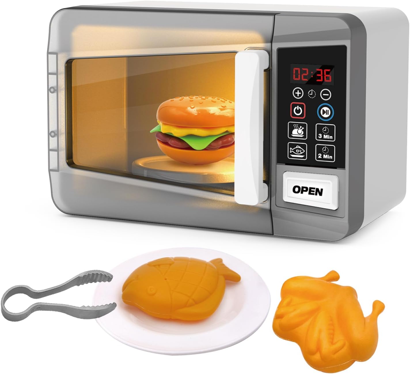 Microwave Toy Oven Kids Kitchen Playset,High Simulation Accessories Ornaments,Pretend Play Appliance Set for Toddlers, Cookware Toy Set for Girls Boys Ages 3 4 5 Years Birthday Gifts