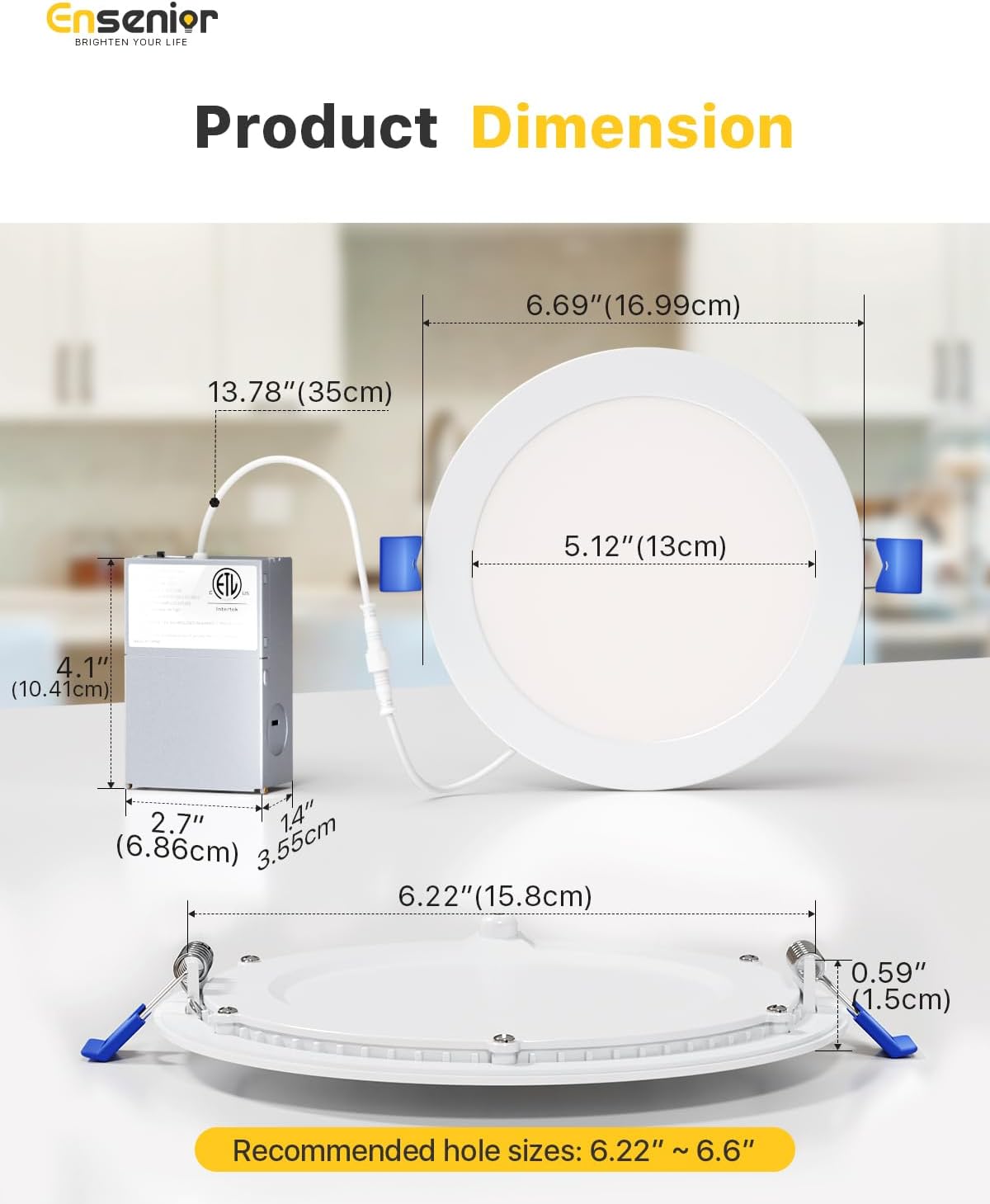 Ensenior 24 Pack 6 Inch LED Recessed Ceiling Light, Dimmable, 2700K-5000K 5CCT, 1200LM 12W 120V, High Brightness Canless Wafer Downlight - ETL&FCC&IC - Image 5