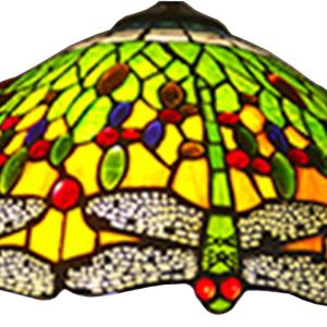 18 Inch Dragonfly Lamp Shade Replacement Only Tiffany Style Stained Glass Lampshades, Vintage Handmade Light Cover, Accessories for Table Lamp Pendant Light Floor Lamp,Green