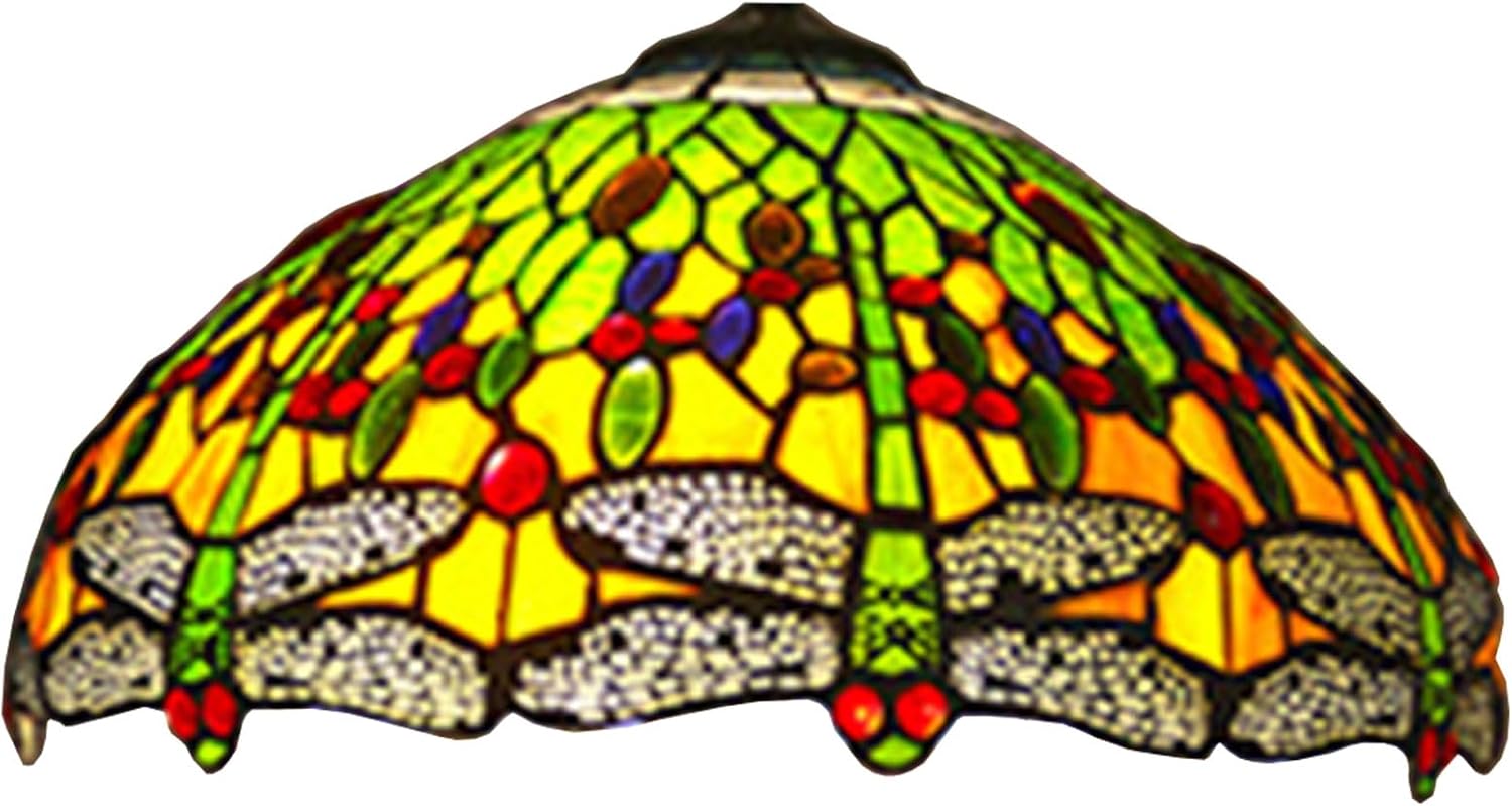 18 Inch Dragonfly Lamp Shade Replacement Only Tiffany Style Stained Glass Lampshades, Vintage Handmade Light Cover, Accessories for Table Lamp Pendant Light Floor Lamp,Green
