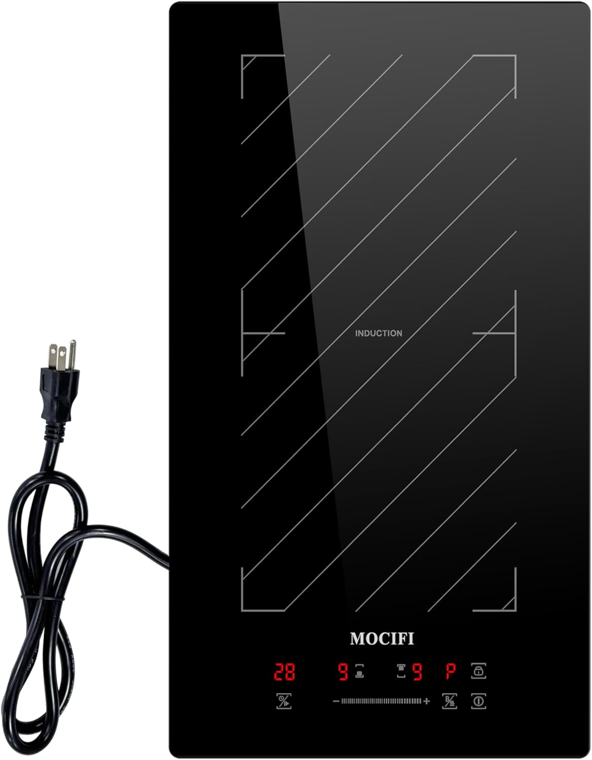 12 Inch Induction Cooktop 2 Burners, 1700W Built-in & Countertop Electric Stove with Plug, Slide Control, 9 Power Levels, Timer & Child Lock, 120V for Fast Heating