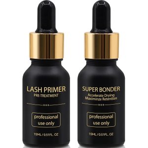 Lash Bonder and Primer Kit for Eyelash Extensions, Glue Accelerator Lash Sealant, Eyelash Extension Primer Protein Oil Remover, Adhesive Makeup Tools for Professional Use (15ml+15ml)