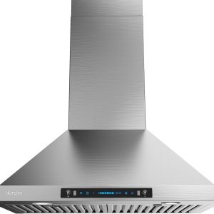 IKTCH 30-inch Wall Mount Range Hood 900 CFM Ducted/Ductless Convertible, Kitchen Chimney Vent Stainless Steel with Gesture Sensing & Touch Control Switch Panel, 2 Pcs Adjustable Lights(IKP02-30'')