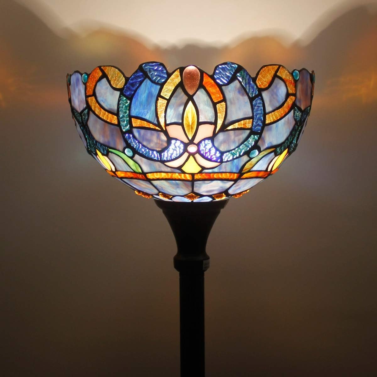 Tiffany Lamp Shade Replacement 12X6 Inch Stained Glass Lampshade Only 1-5/8-Inch Fitter Opening for Arched Floor Lamp, Torchiere Lamp, Pendant Light (Blue Purple) - Image 6