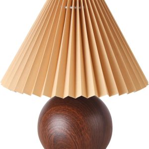 KUNJOULAM Small Pleated Table Lamp, Modern Bedside Nightstand Lamp with Coffee Lampshade, Cute Lamp for Bedroom Living Room Home Office Decor with E12 Bulb
