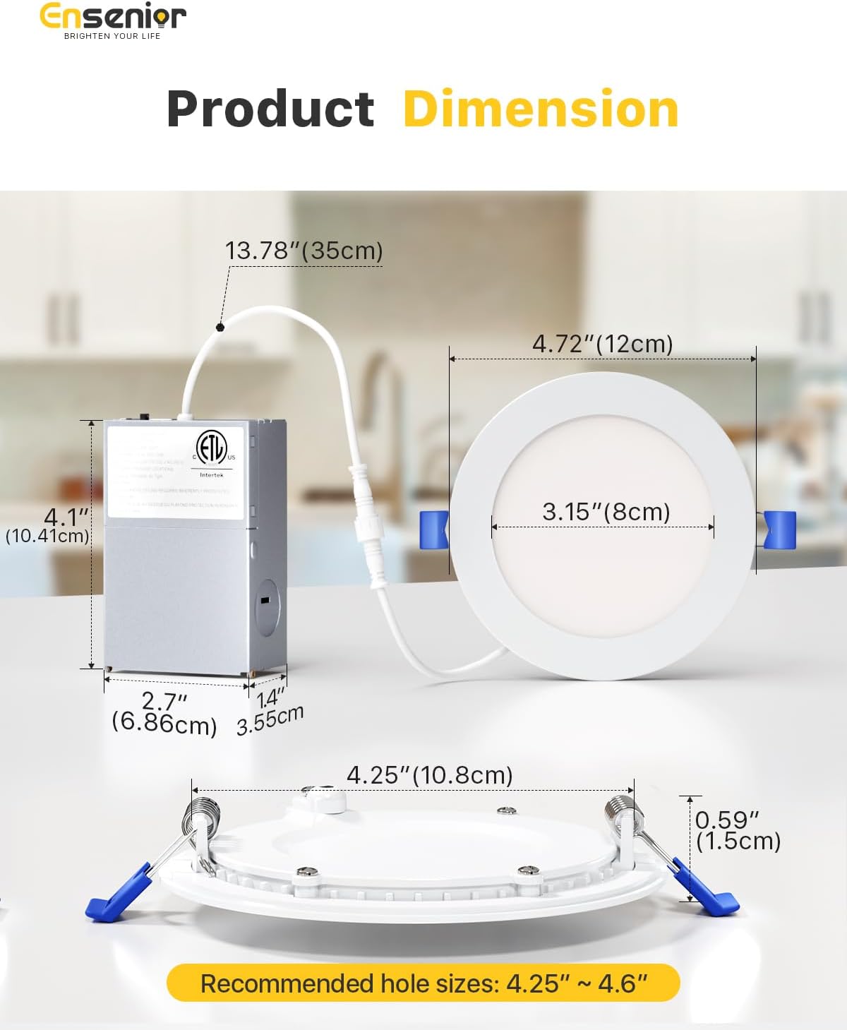 Ensenior 4 Pack 4 Inch LED Recessed Light, Dimmable, 2700K-5000K 5CCT, 750LM High Brightness, 9W 120V, Damp Rated, Ultra-Thin Canless Wafer Ceiling Light - ETL & FCC & IC - Image 5