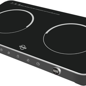 Double Induction Cooktop, 1800W Sensor Touch Electric Cooker Hot Plate, 6.7" Heating Coil,8 Power 8 Temperature Setting Countertop Burner with Timer-Proof Ceramic Glass Surface