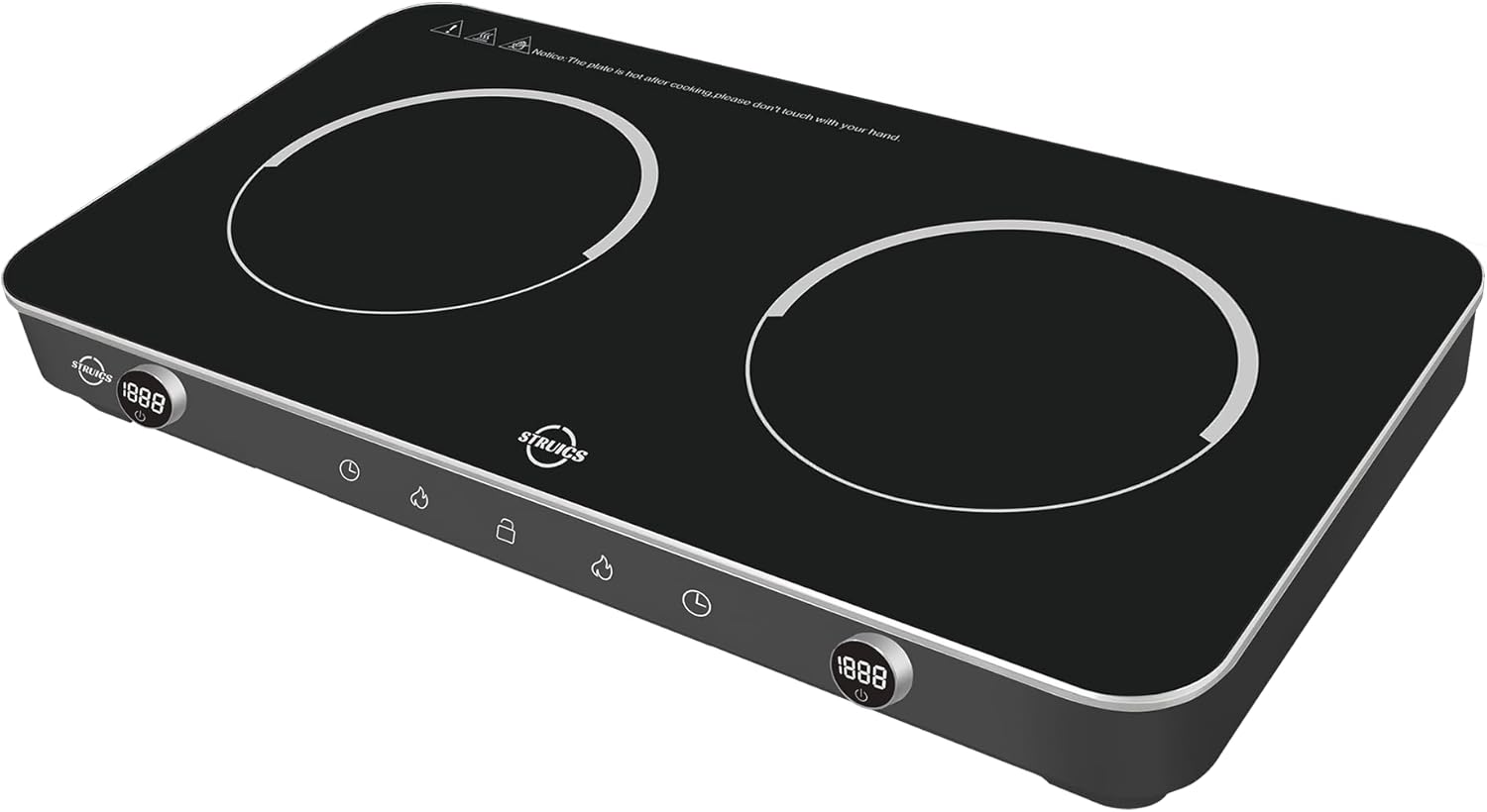 Double Induction Cooktop, 1800W Sensor Touch Electric Cooker Hot Plate, 6.7″ Heating Coil,8 Power 8 Temperature Setting Countertop Burner with Timer-Proof Ceramic Glass Surface