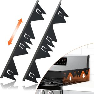 Stainless Steel Stove Gap Covers (2PCS),Stove Gap Filler,Range Trim Kit,Stove Gap Guard for Kitchen Oven Between Stovetop and Counter,Easy Clean Heat Resistant,Adjustable Length 13.8'' to 27.5'',Black