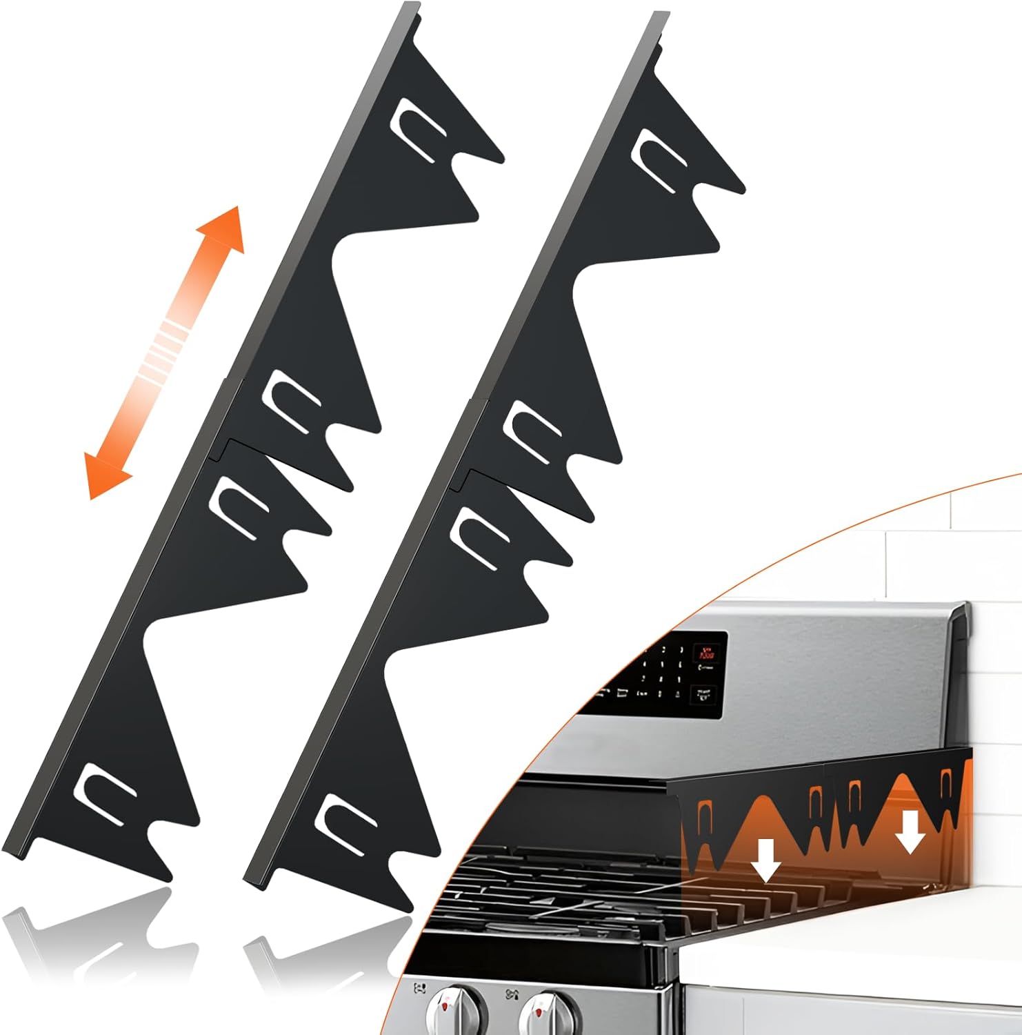 Stainless Steel Stove Gap Covers (2PCS),Stove Gap Filler,Range Trim Kit,Stove Gap Guard for Kitchen Oven Between Stovetop and Counter,Easy Clean Heat Resistant,Adjustable Length 13.8” to 27.5”,Black