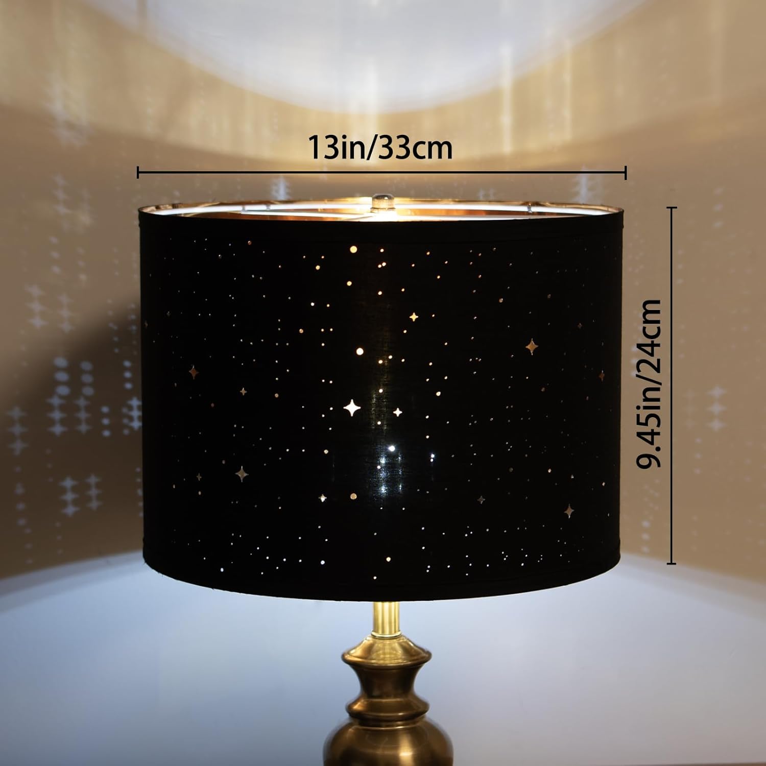 Drum Lamp Shades Set of 2 for Table Lamp, 13" Top x 13" Bottom x 9.5" High Fabric Large Lampshade (BLACK) - Image 2