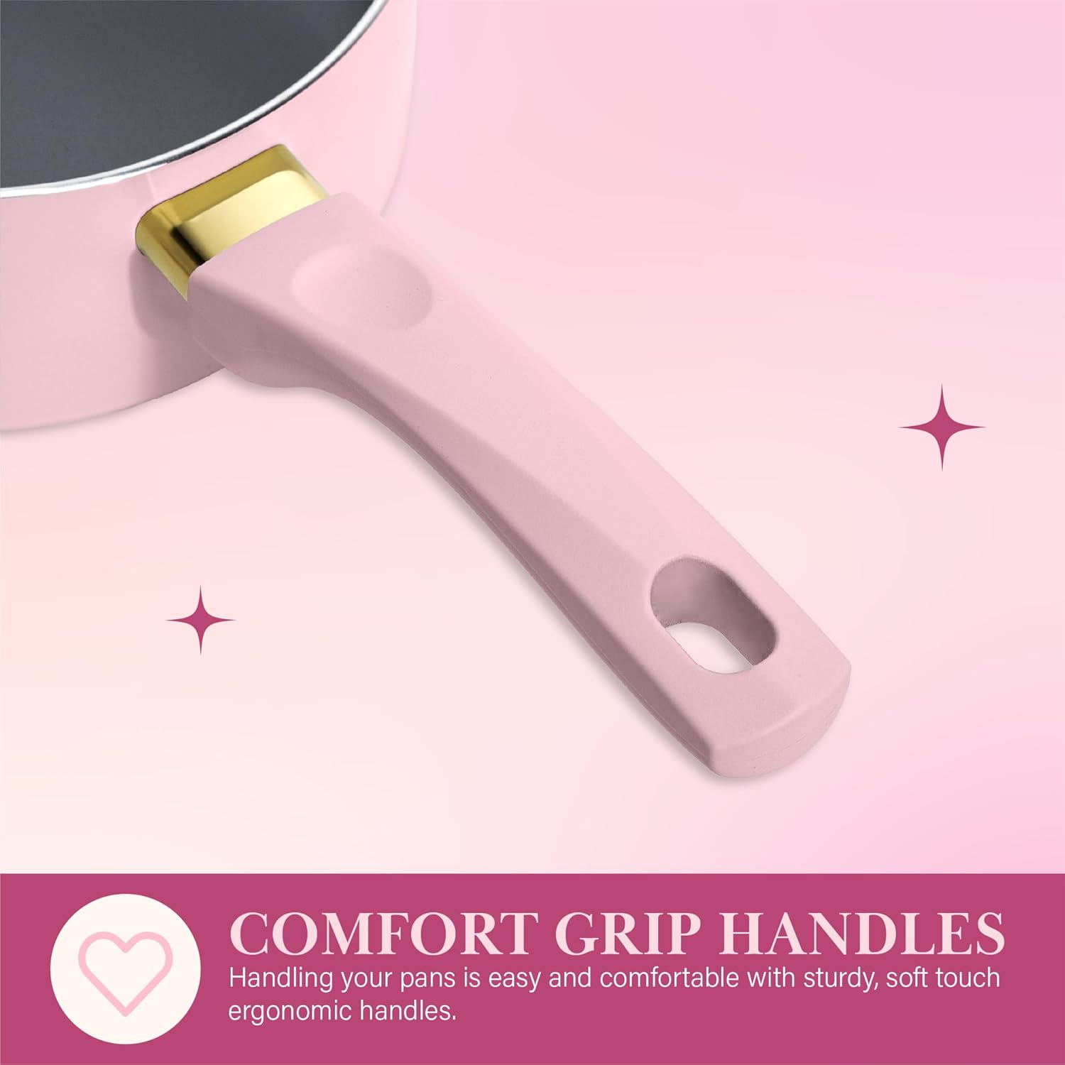 Paris Hilton Epic Nonstick Pots and Pans Set, Multi-layer Nonstick Coating, Tempered Glass Lids, Soft Touch, Stay Cool Handles, Made without PFOA, Dishwasher Safe Cookware Set, 12-Piece, Pink - Image 9