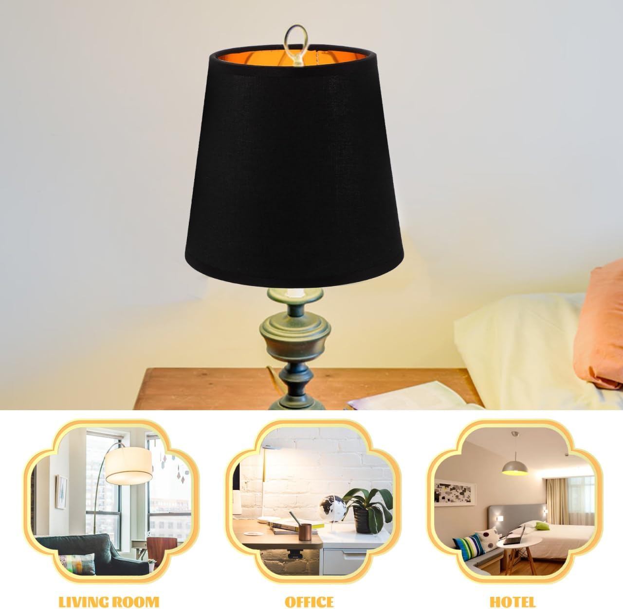 BESPORTBLE Black Fabric Lamp Shade for Desk, Floor, Wall Lamps, and Pendant Lights - 5.90 X 4.33 X 5.51 Inch Decorative Light Cover with Clip-on Design for Home Use - Image 9