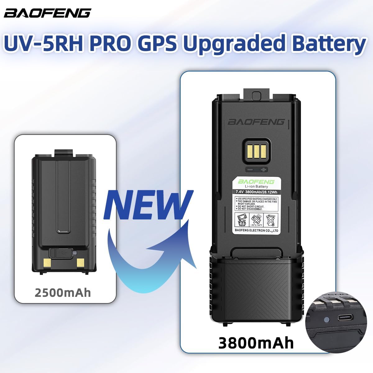 BAOFENG Ham Radio Handheld Long Range 5RH PRO GPS 10W Walkie Talkies NOAA Weather Receiver Two Way Radio Rechargeable 3800mAh Battery with USB-C Charger Tri Band Antenna for Hunting Gear,2 Pack - Image 6