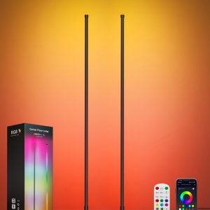 Smart RGB LED Corner Floor Lamp, Standing Lamp with Music Sync and 16M+ DIY Colors, Remote & App Control, Color Changing Ambient Lighting, Floor Lamps for Living Room, Bedroom and Party(2 Pack)