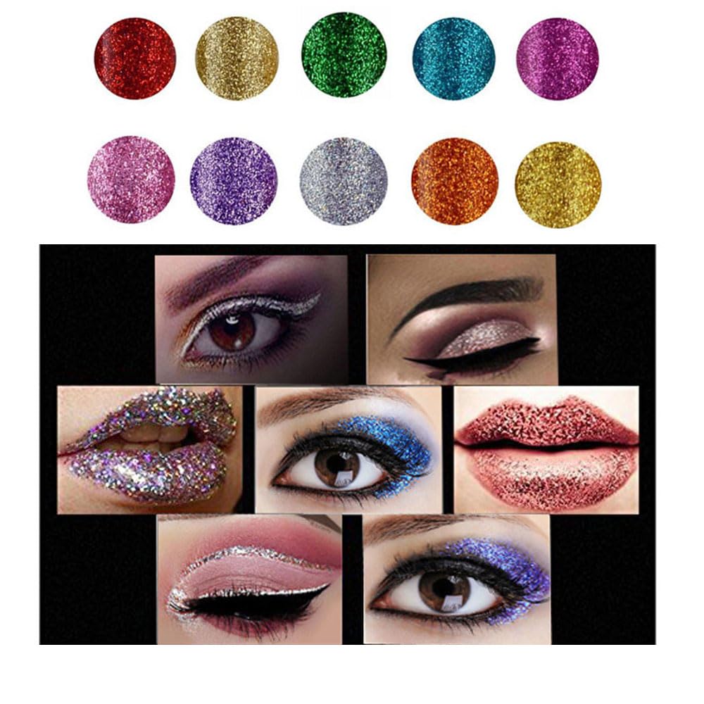10 Colors Liquid Glitter Eyeliner Metallic Shimmer Glitter Eyeshadow Pigment Eyebrown Shimmer Waterproof Face Lips Art for Party Festival Makeup - Image 3