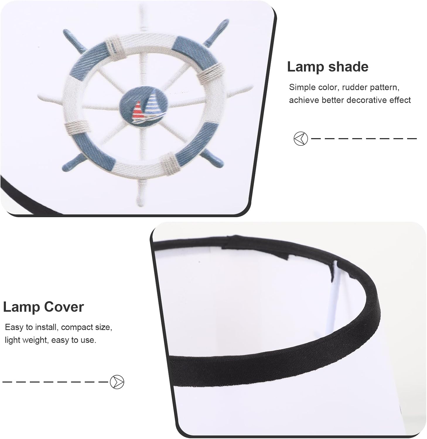 Angoily Fabric Lamp Shade, Barrel Light Cover, Nautical Wheel Pattern Lamp Shade, Chandelier, Cloth Lampshade, Light Bulb Guard Cage for Chandelier Bedside Table Floor Lamp - Image 4