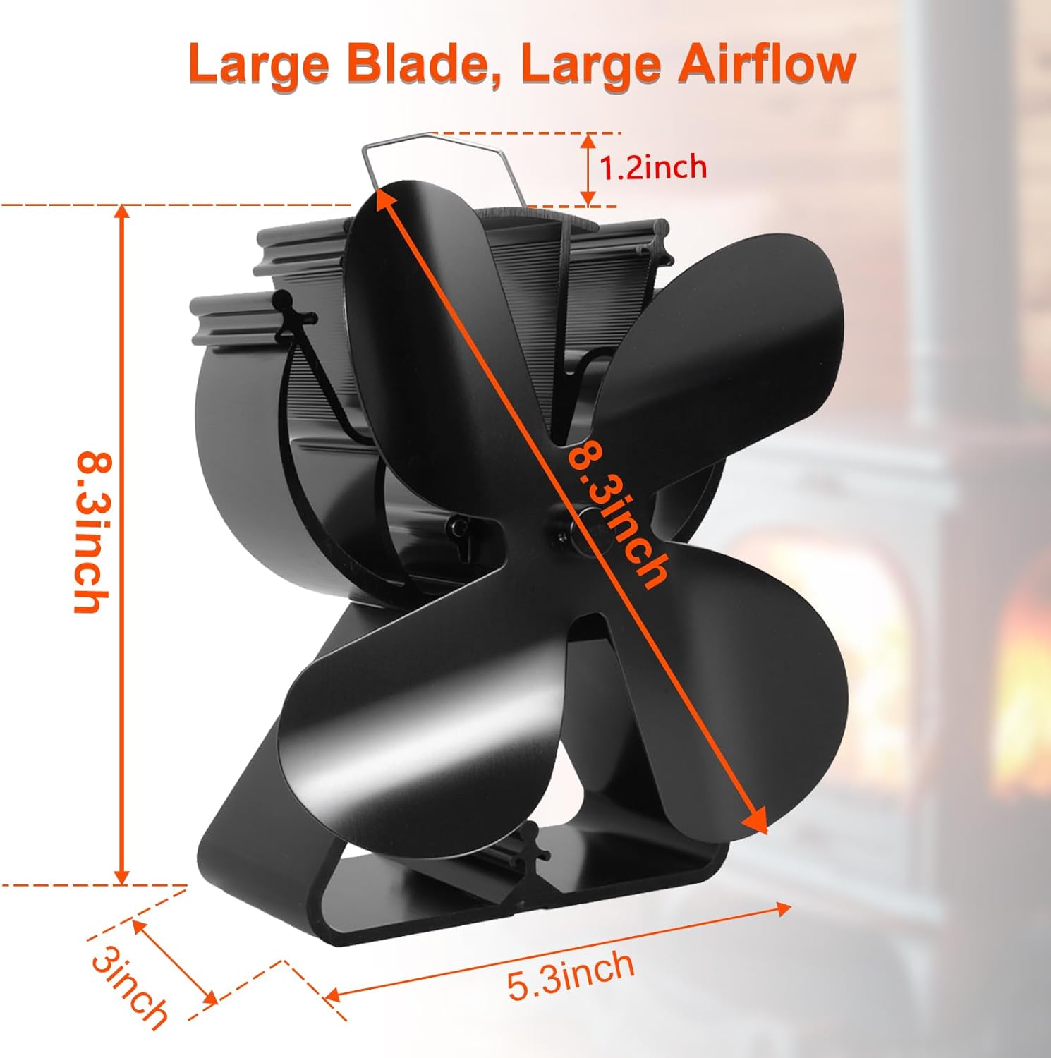VODA Wood Stove Fan Heat Powered Fireplace Fan No Electric, Heat Activated Thermal Fan for Wood Burning/Pellet Stove/Log Burner, Fireplace Accessories - Image 6