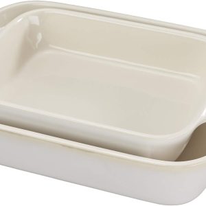 STAUB Ceramic Rectangular Baking Dish Set, 2 pc, Rustic Ivory