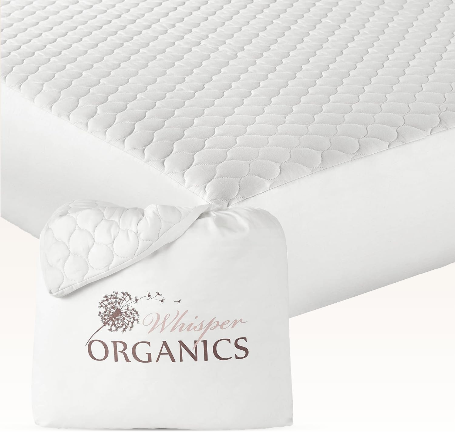 100% Cotton Organic Mattress Pad – Breathable & Cooling Mattress Protector Cal King – Premium 300GSM Quilted and Noiseless Machine Washable Organic Mattress Protector (White, Cal King)