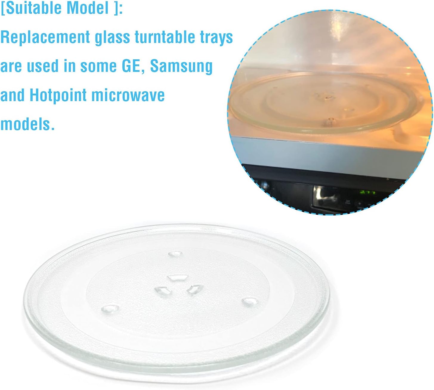 11.25" Microwave Glass Turntable Plate Replacement for GE and Samsung- 11 1/4" Microwave Glass Turntable Tray Replaces ME16K3000AS, ME17R7021ES, WB49X10097,WB39X0078,WB49X10034 by APPLIANCEMATES - Image 4