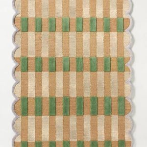 Hand-Tufted Wool Rug with Scalloped Edges, Light Blue Plaid Pattern, Cozy Soft Area Rug for Living Room, Bedroom, and Nursery, Handmade Modern Accent Rug, 2.5x9 Ft (Runner)